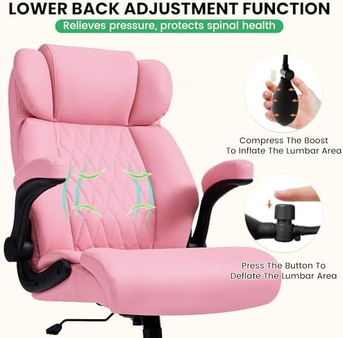 500lbs Big and Tall Office Chair Adjustable Lumbar Support for Back Pain, Extra Wide Seat Executive Office Chair Thick Armrest Pad, Heavy Duty Base&Upgraded Wheels, Ergonomic Desk Chair