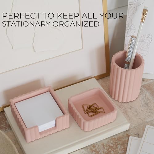 Modern Aesthetic Desk Accessories Set of 3 - Pink Concrete Organizers