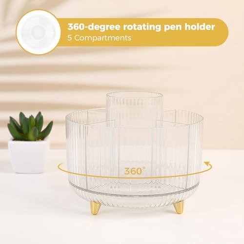 SKYDUE Gold Office Supplies Set with Pencil Holder for Desk