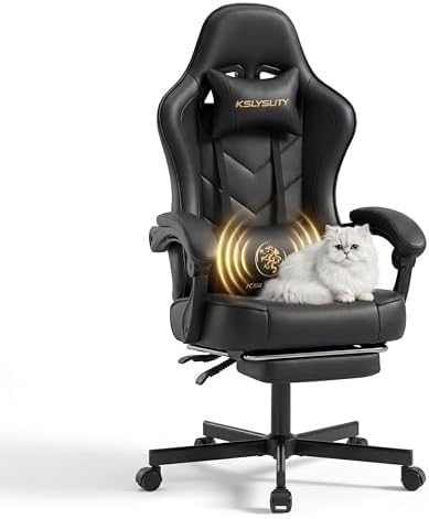 Desk Computer Gaming Chair - High Back Ergonomic Office Chair with Footrest and Lumbar Support, Swivel Comfy Home Gamer Video Game Chairs with Pocket Spring Cushion for Adults (Black Leather)
