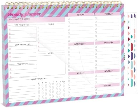 Thboxes Weekly Desk Planner, 8.5x11In To Do List Notepad, 52 Sheets, Plaid