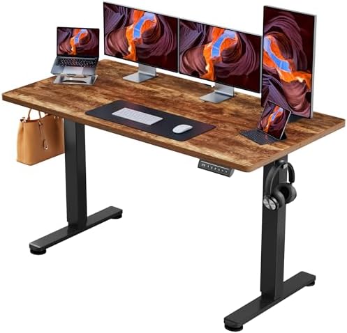 ErGear Height Adjustable Electric Standing Desk, 55 x 28 Inches Sit Stand up Desk, Memory Computer Home Office Desk, Vintage Brown