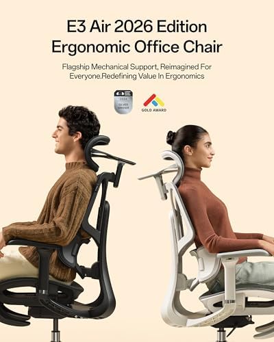 Hbada E3 Air 2026 Ergonomic Office Chair, 3-Zone Lumbar Support, Comfy Home Office Chair with Auto Recline, 4D Headrest & Armrests, 140° Tilt for Work & Relax with Footrest, Black with Footrest