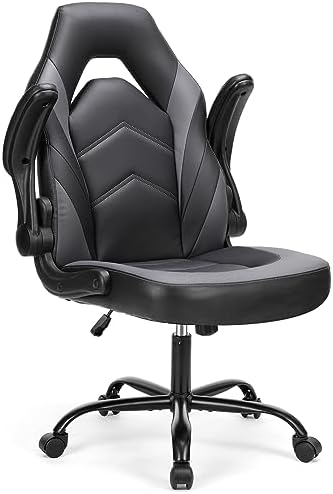 Sweetcrispy Computer Desk Chair, Lumbar Support Video Game Chair PU Leather