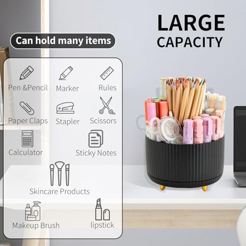 Camelmother 360°Rotating Pen&Pencil Holder For Desk With 5Slots Cute Office