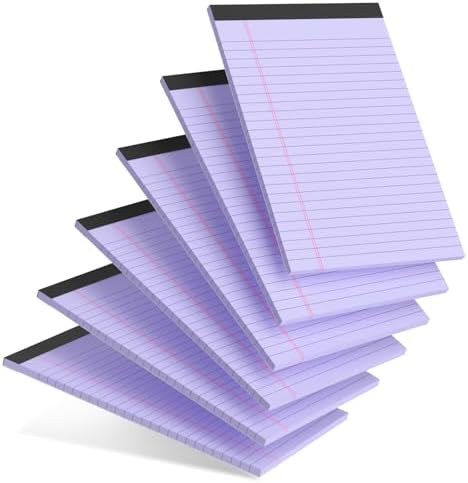 AILZFEI 6pcs Small Legal Pad 5x8 College Ruled Purple Legal Pads Notepads 6 Pack Study Back Writing Pads 5 x 8 Perforated Narrow Ruled Pads of Paper Purple