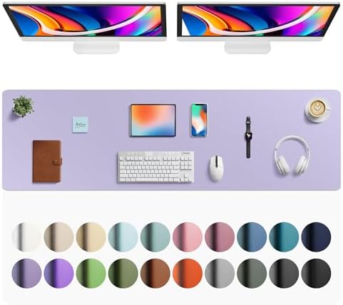 Aothia Faux Leather Desk Mat - Large Mouse Pad, Non-Slip PU Leather Blotter, Waterproof Writing Surface for Office and Home (Lavender, 63" x 17")