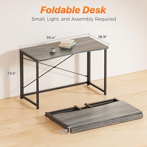 Huuger Folding Desk for Small Spaces, 39.4 Inch Foldable Computer Table