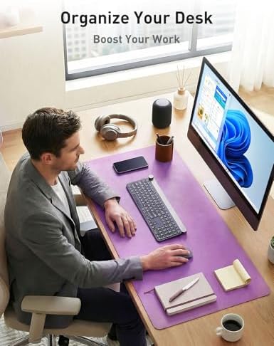 Aothia Faux Leather Desk Mat - Non-Slip PU Leather Desk Blotter, Waterproof Writing Surface, Large Desk Pad for Office & Home (Iris Violet, 55" x 24")