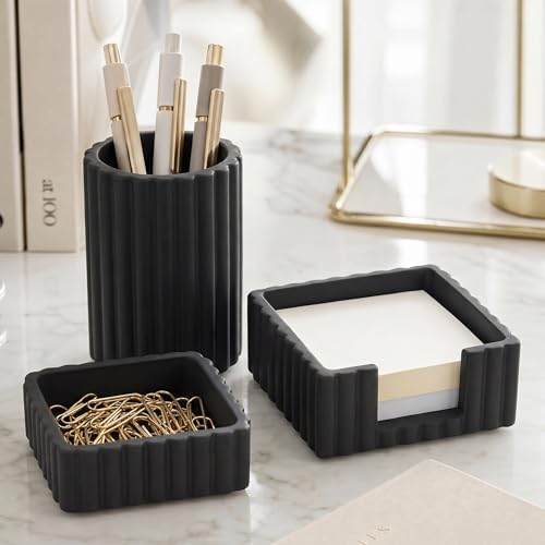 Modern Aesthetic Desk Accessories Set of 3 - Stylish Concrete Organizers