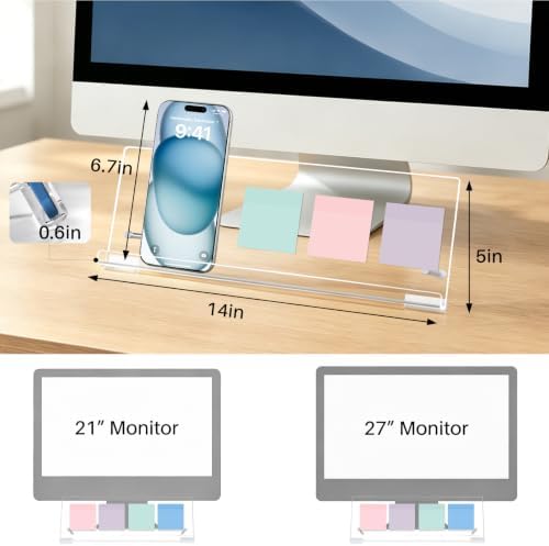 Monitor Memo Board Holder 14"x5", Computer Sticky Note Holder with Phone Stand, Space-Saving Office Organization, Movable & Reusable Screen Saver for Office & Home Desktop Decor
