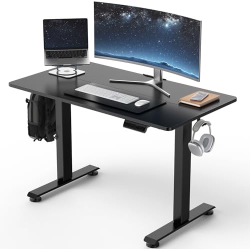 Veken 39.4 Inch Large Electric Standing Desk, Gaming Table, Black