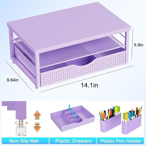 gianotter Desk Organizers and Accessories, Monitor Stand with Drawer and 2 Pen Holder, Desktop Organizer Suitable for Offices and Dormitories (Matte Purple)