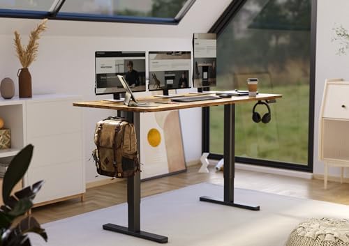 Claiks Electric Height Adjustable Standing Desk, 63x24 Inch, Rustic Brown