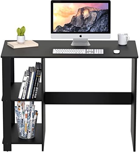 SHW 38-Inch Home Office Computer Desk with Shelves, Black