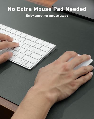 Aothia Faux Leather Desk Mat - Large Mouse Pad, Non-Slip PU Leather Blotter, Waterproof Writing Surface for Office and Home (Jungle Green, 40" x 24")