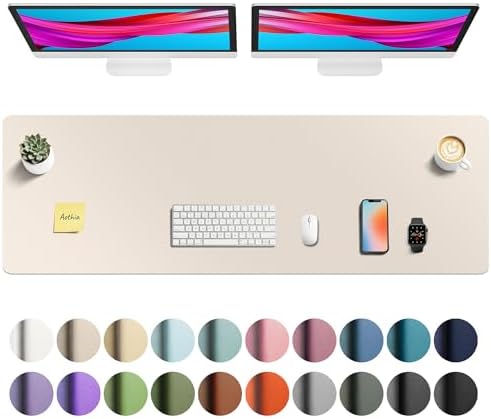 Aothia Faux Leather Desk Mat - Non-Slip PU Leather Desk Blotter, Waterproof Writing Surface, Large Desk Pad for Office & Home (Eggshell, 55" x 17")