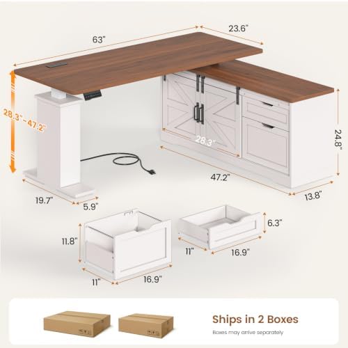 SEDETA Farmhouse L Shaped Executive Standing Desk with Storage Drawers