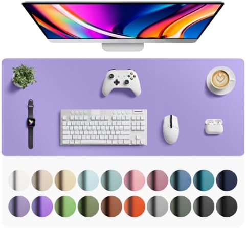 Aothia Faux Leather Desk Mat Mouse Pad, 42" x 17", Light Purple
