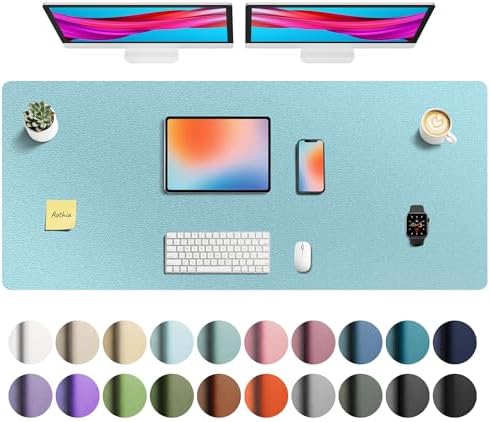 Aothia Faux Leather Desk Mat - Non-Slip PU Leather Desk Blotter, Waterproof Writing Surface, Large Desk Pad for Office & Home (Blue Topaz, 55" x 24")