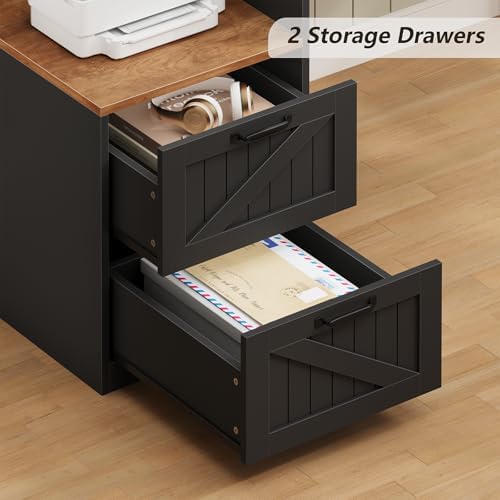63" Farmhouse L Shaped Desk with Drawers & Printer Shelf for Home Office