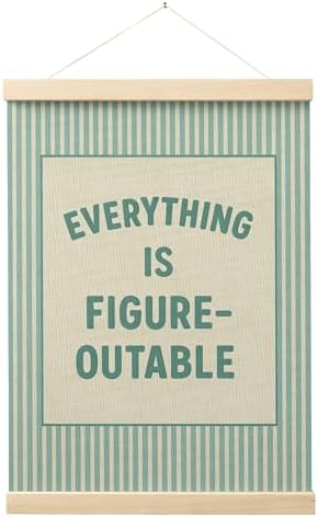 FGFK Everything Is Figureoutable Positive Affirmations Wall Art Poster Hanger Frame, Retro Cyan Inspirational Canvas Prints Framed Wall Decor for Office Classroom Home Bedroom, 12x16 Inch