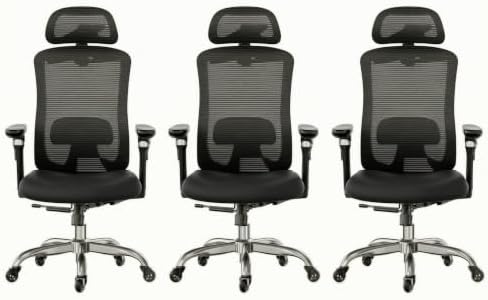 HUANUO Ergonomic Office Chair with 6D Armrest, Seat Depth Adjustment, Lumbar Support, Quiet Rubber Caster, High Back Mesh Gaming Chair with 3D Headrest, Big and Tall Chair for Home Office, Pack of 3