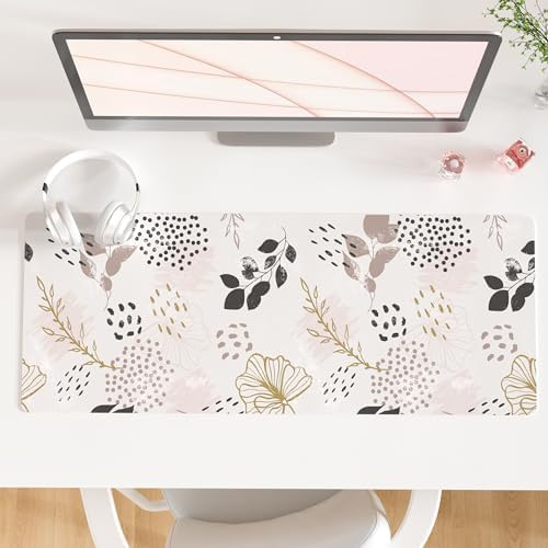 QiyI PU Leather Large Mouse Pad, Office Decor, 31.5" x 11.8", Boho Botany