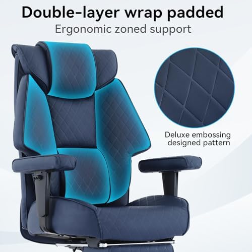 EXCEBET 400lbs Big and Tall Executive Office Chair, Blue PU Leather
