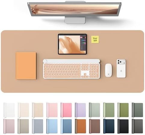 YSAGi Leather Desk Protector, Office Mat, Large Mouse Mat, Non-Slip PU Leather Blotter, Laptop Desk Mat, Waterproof Writing Pad for Office and Home(Latte, 42" x 17.2")
