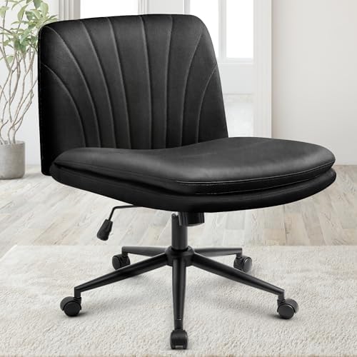 Orange Factory Criss Cross Chair, Wide Leather Vanity Desk Seat, Black Pu