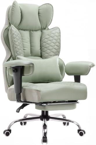 GTPLAYER Big and Tall Gaming Chair 400lbs Heavy Duty Office Chair with Foot Rest & Ergonomic Pocket Spring Lumbar Support, High Back 3D Saddle Shaped Cushion for Back Pain Relief, Green
