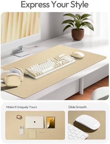 YSAGi Leather Desk Pad Protector, Office Desk Mat, Large Mouse Pad, Non-Slip PU Leather Desk Blotter, Laptop Desk Pad, Waterproof Desk Writing Pad for Office and Home (Gold,47" x 17")