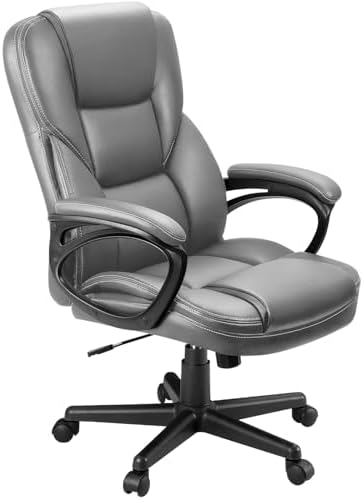 Furmax Office Executive Chair High Back Adjustable Managerial Home Desk Chair, Swivel Computer PU Leather Chair with Lumbar Support (1, Gray)