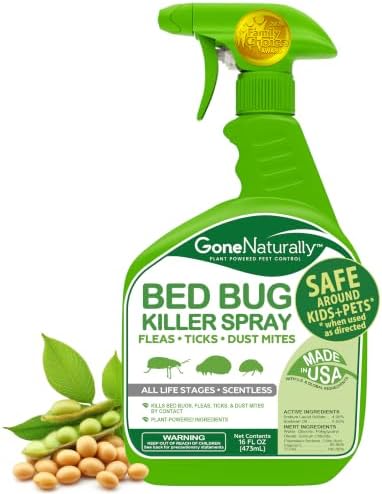 Bed Bug Spray for Home, Mattresses, Headboards & Travel Bags – Scentless Non-Staining Bed Bug Killer Kills Bed Bugs, Eggs, Nymphs & Dust Mites – Safe Around Kids & Pets (16oz)
