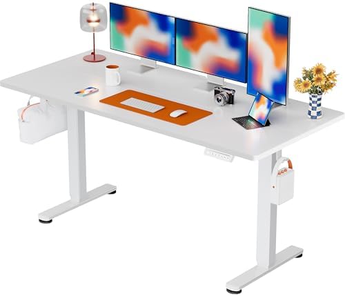 ErGear Height Adjustable Electric Standing Desk, 63 x 28 Inches Sit Stand up Desk, Memory Computer Home Office Desk, White