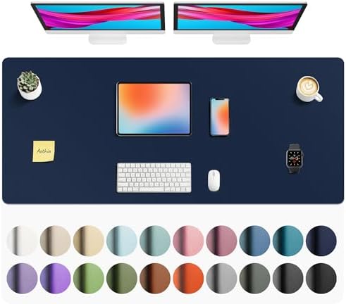 Aothia Faux Leather Desk Mat - Non-Slip PU Leather Desk Blotter, Waterproof Writing Surface, Large Desk Pad for Office & Home (Dark Blue, 55" x 24")