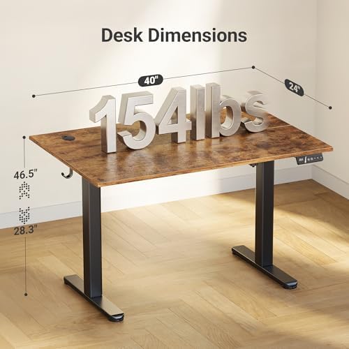 Claiks Electric Height Adjustable Standing Desk, 40x24 Inch, Rustic Brown