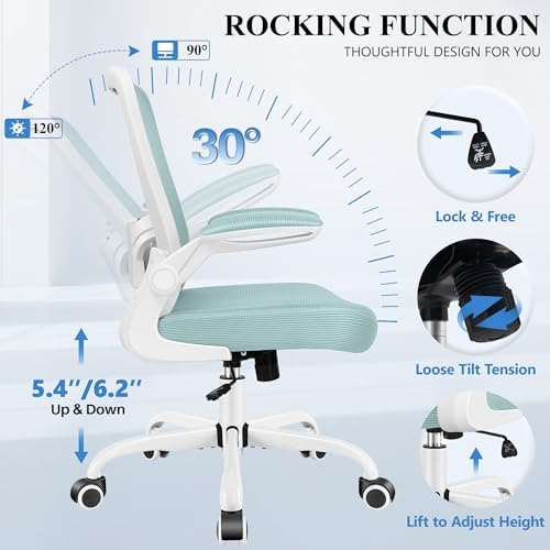 FelixKing Office Chair, Ergonomic Desk Chair Breathable Mesh Chairs Adjustable High Back Lumbar Support Flip-up Armrests, Executive Rolling Swivel Comfy Computer Chairs Home Office Light Blue