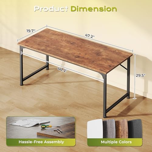 PRAISUN 47 Inch Computer Desk, Office Desk, Spacious Desktop, Rustic Brown