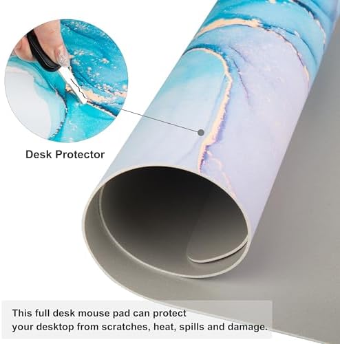 QiyI PU Leather Large Mouse Pad, 31.5" x 15.7", Blue Pink Fluid