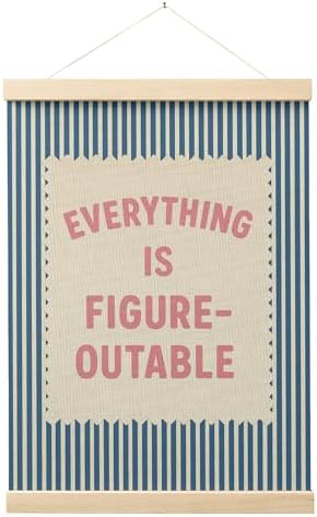 FGFK Everything Is Figureoutable Inspirational Wall Art Poster Hanger Frame, Retro Pink and Blue Positive Affirmations Canvas Prints Framed Wall Decor for Home Classroom Office, 12x16 Inch