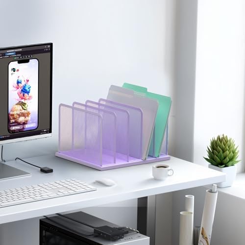 Kuntine.B 5-Section Upright Desk File Organizer Purple 1 Pack