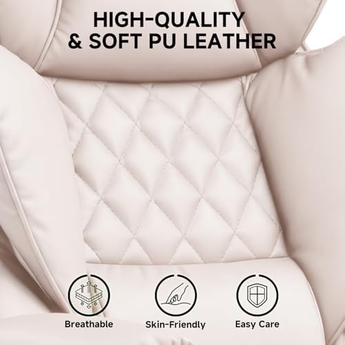 COMHOMA Big and Tall Office Chair, High Back Leather Gaming Chair with Footrest, Executive Ergonomic Office Chairs with Pocket Spring Lumbar Support and with Outward Fixed Soft Armrests