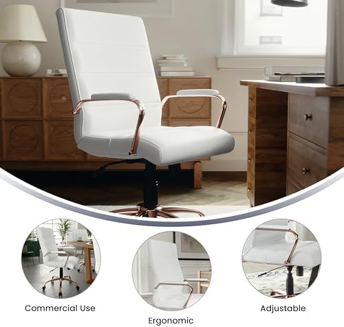 Flash Furniture Mid-Back LeatherSoft Executive Chair, White/Rose Gold