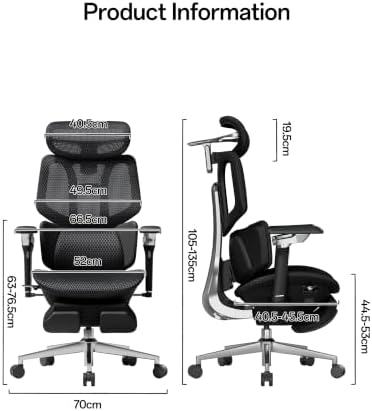 Hbada X7 Smart Ergonomic Chair, Office Chair, with Fully Automated Lumbar Tracking, 4D Adjustable Headrest, 720° Adjustable Armrests, Ventilated Seat Cushion, Swivel, Black