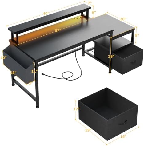 EnHomee 56.5" Office Desk with Drawers & Printer Space for Home Work,Black