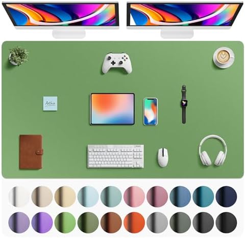 Aothia Faux Leather Desk Mat - Large Mouse Pad, Non-Slip PU Leather Blotter, Waterproof Writing Surface for Office and Home (Olive Green, 63" x 24")