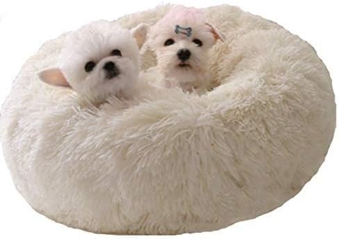 Dog Bed for Small Dogs & Cats, 24 Inch Medium Fluffy Washable Donut Bed | Plush Puppy Bed and Cat Bed for Pets up to 25 lb, High-Loft Polyester Fill with Water-Resistant Non-Skid Base for Indoor Use