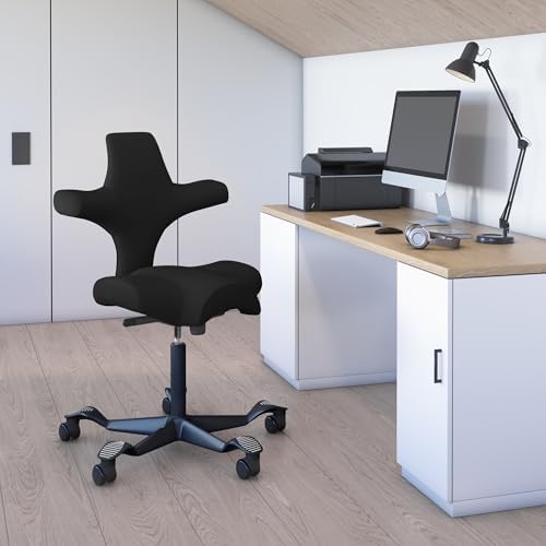 HAG Capisco Sit to Stand Chair - Black Frame - Upholstered Black Leather